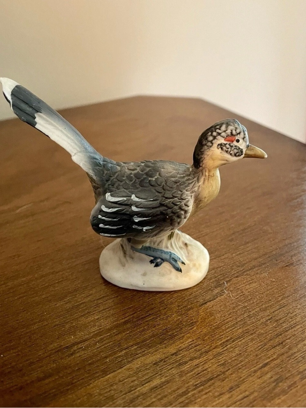 Roadrunner Hand-Painted Ceramic Bird Figurine in Gray and White